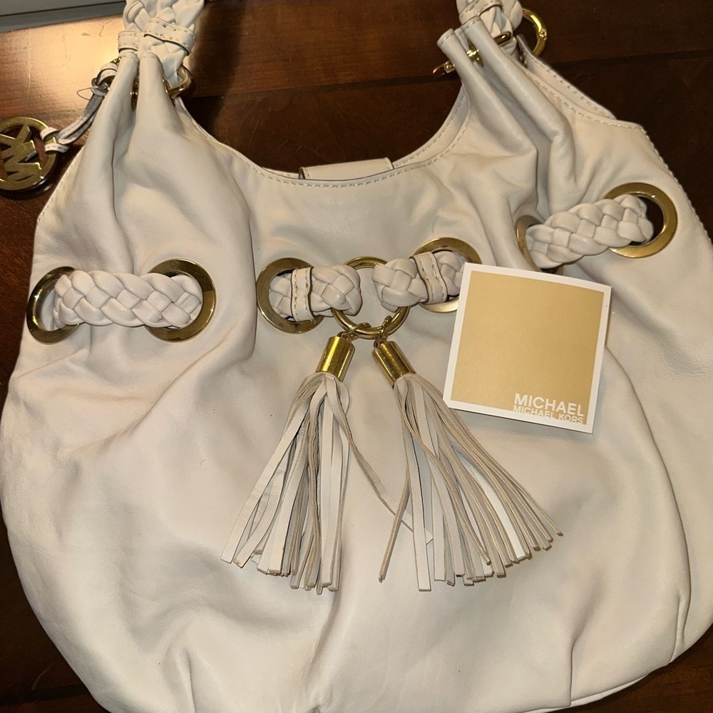 Michael Kors White Leather Hobo Bag With Braided Handle Shoulder Bag - Picture 13 of 17